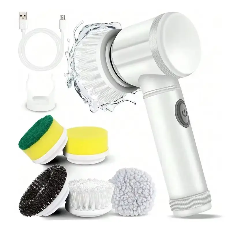 Electric Spin Scrubber, Bathroom Cordless Cleaning Brush Power Scrubber with 5 Replaceable Brush Heads, Electric Cleaning Brush
