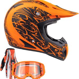 Typhoon ATV Motorcycle Helmet with Goggles & Gloves - DOT Certified Off-Road Racing Protection Gear Set for Men - Durable MX Combo Pack