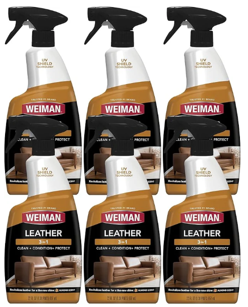 Leather Conditioner & Cleaner - Restores Surfaces, UV Protectants Help Prevent Cracking or Fading of Furniture, Sofa, Couch, Car Seats, Shoes, Purses, 6 Pack, 22 Oz