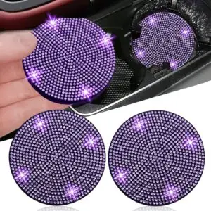 2Pcs Bling Car Cup Holder Coaster, 2.75 Inch Anti-Slip Shockproof Universal Fashion Vehicle Car Coasters Insert Bling Rhinestone Auto Automotive Interior Accessories for Women (2 Pcs, Purple Violet)