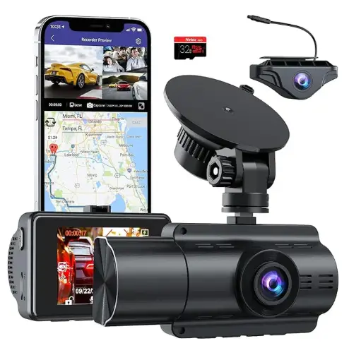 Dash Cam Front and Rear, 4K Full HD Dash Camera with Built-In Wifi GPS, Super Night Vision, WDR, 24H Parking Mode, 32GB Card Included