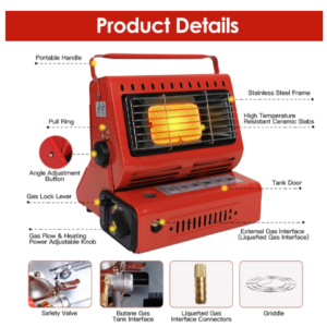 2 in 1 Portable Butane Burner Heater Outdoor Butane Gas Heater Warmer Heating Cooking Stove Cooker for Camping Fishing RV Travel